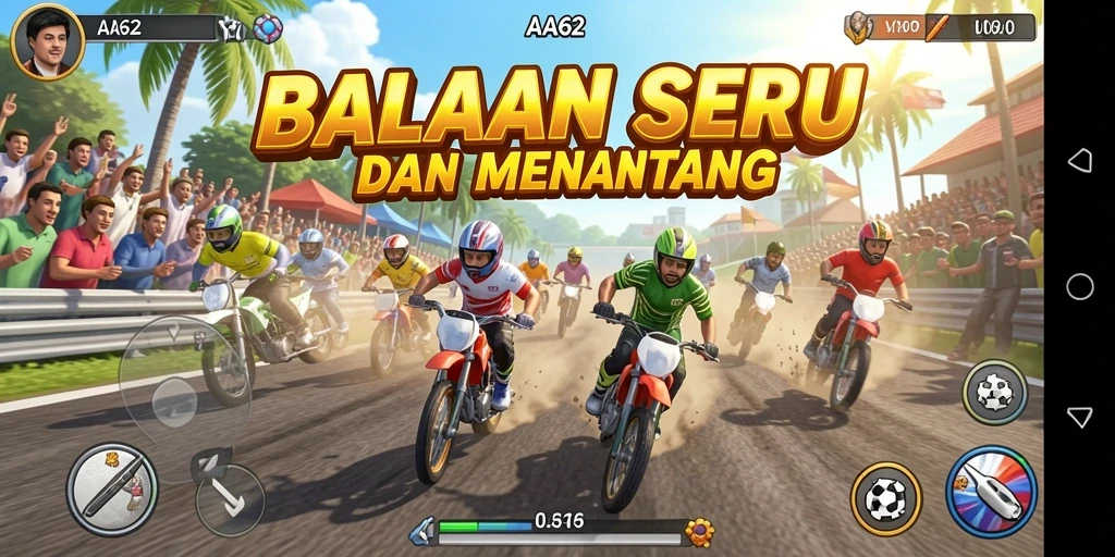 Tangkapan layar utama yang menunjukkan aksi balapan yang mendebarkan di AA62.