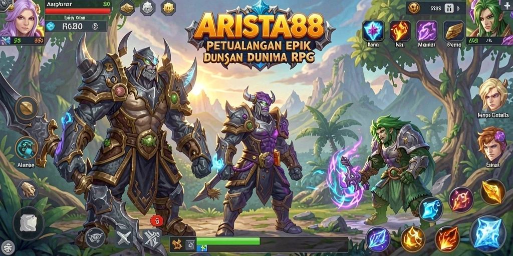 Tampilan gameplay RPG ARISTA88 dengan karakter beraksi.