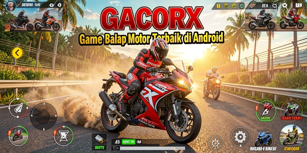 Screenshot gameplay <strong>GACORX</strong> menunjukkan aksi balapan motor yang seru dan mendebarkan.