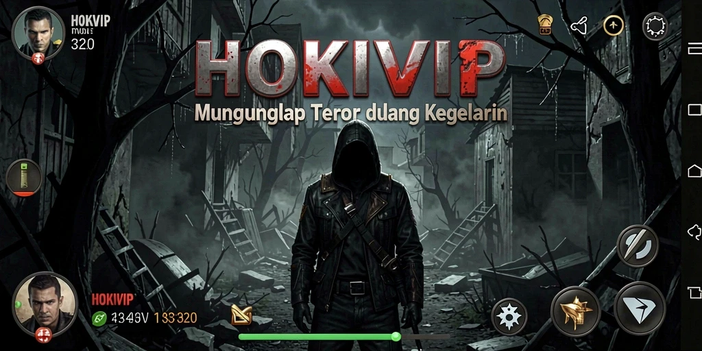 Screenshot HOKIVIP menampilkan suasana mencekam saat menjelajahi dunia horor.