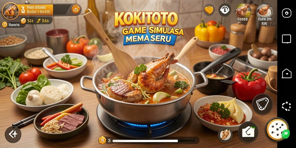 Screenshot gameplay KOKITOTO dengan tampilan memasak yang menarik.
