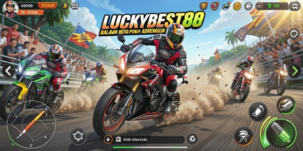 Tangkapan layar gameplay LUCKYBEST88 dengan aksi balapan motor yang seru.