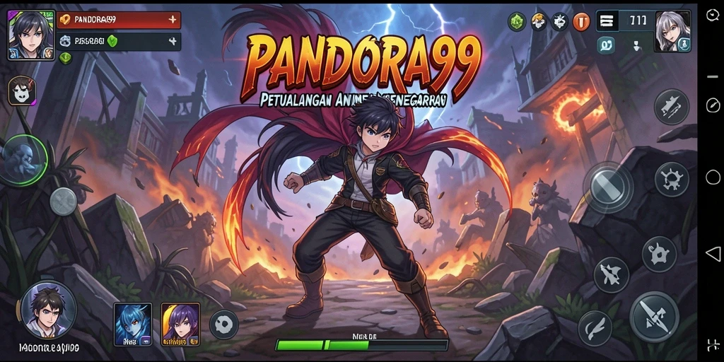 Tangkapan layar PANDORA99 menampilkan aksinya dalam dunia anime yang penuh warna.