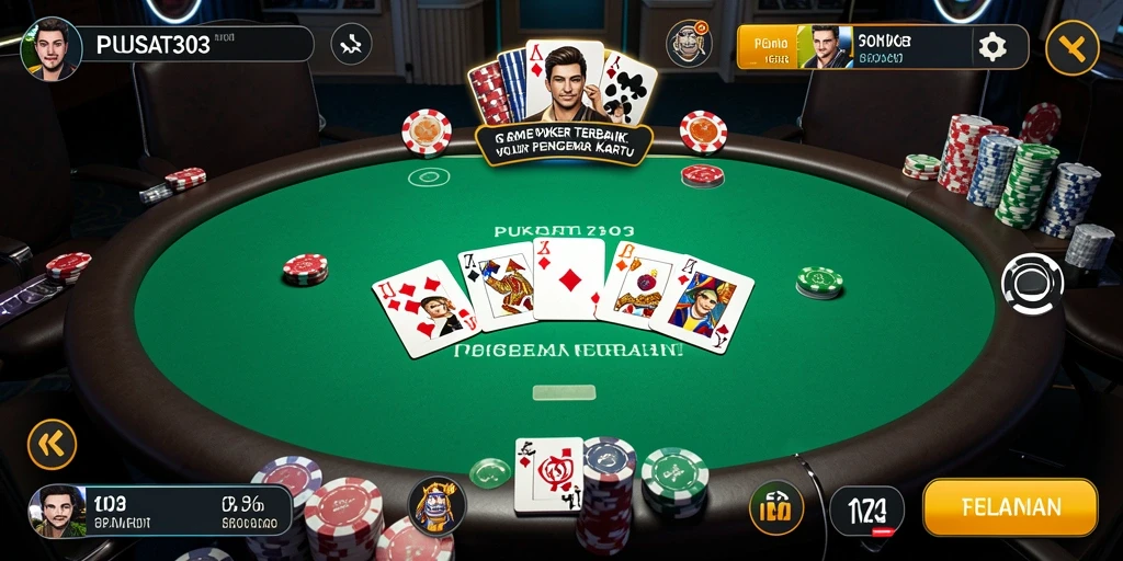 Screenshot PUSAT303 menampilkan gameplay Poker yang mendebarkan.