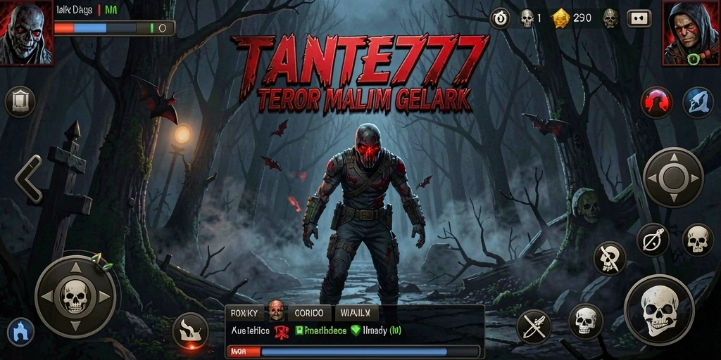 Screenshot gameplay TANTE777 menampilkan suasana mencekam dan seram.