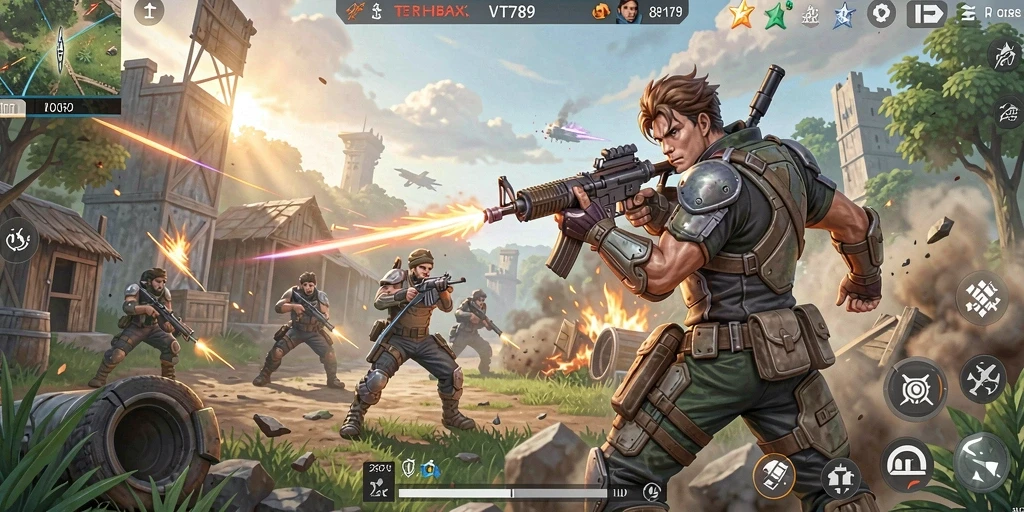 Gameplay intens dan seru dalam pertempuran Battle Royale.